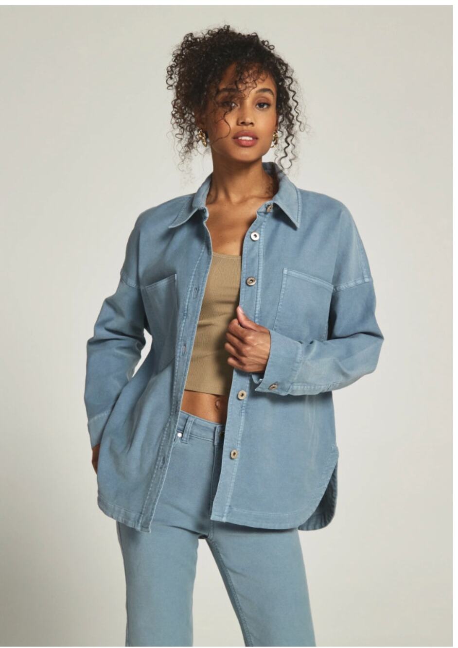 7 DIAMONDS Generation Oversized Shirt Stretch Jacket Shacket in Blue // S